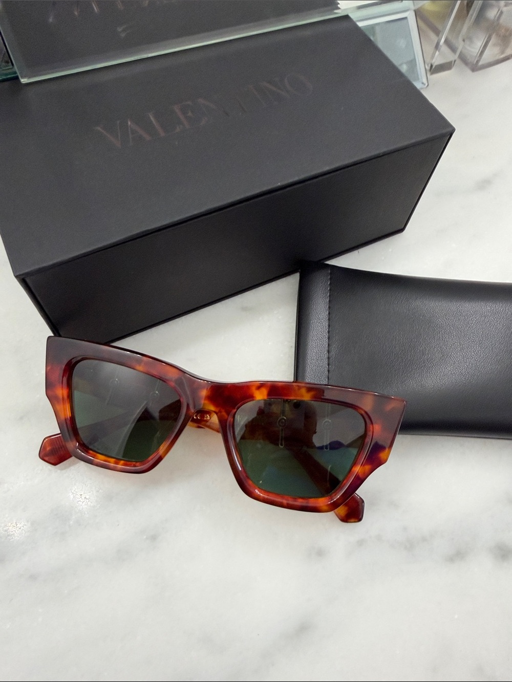 Valentino Tortoiseshell Cat-Eye Sunglasses with Green Lenses
